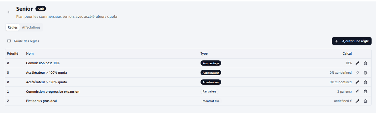 Commission rules configuration screen in Commissia